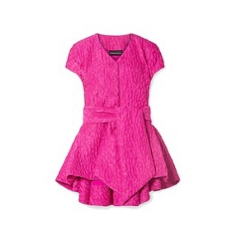 Brandon Maxwell Womens Size 10 Hot Pink Jacquard Wide Belted Peplum Blazer